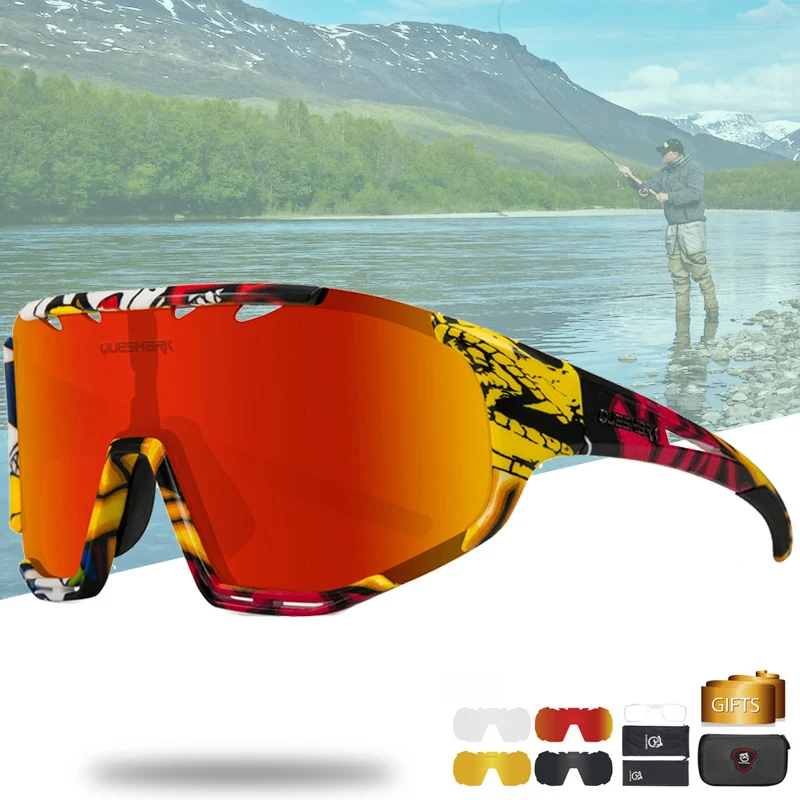 

Queshark 5 Lens Men Women Polarized Camping Hiking Fishing Sunglasses Climbing Eyewear Sport Glasses Driving Goggles QE55