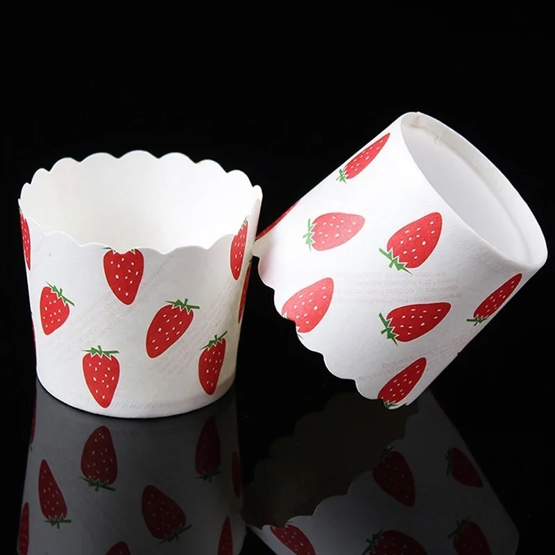 50pcs/bag Cute Cup Suitable Birthday Wedding Baking Tool Red Strawberry Letter Cupcake Paper Muffin Liner Cases Kitchen Supplies