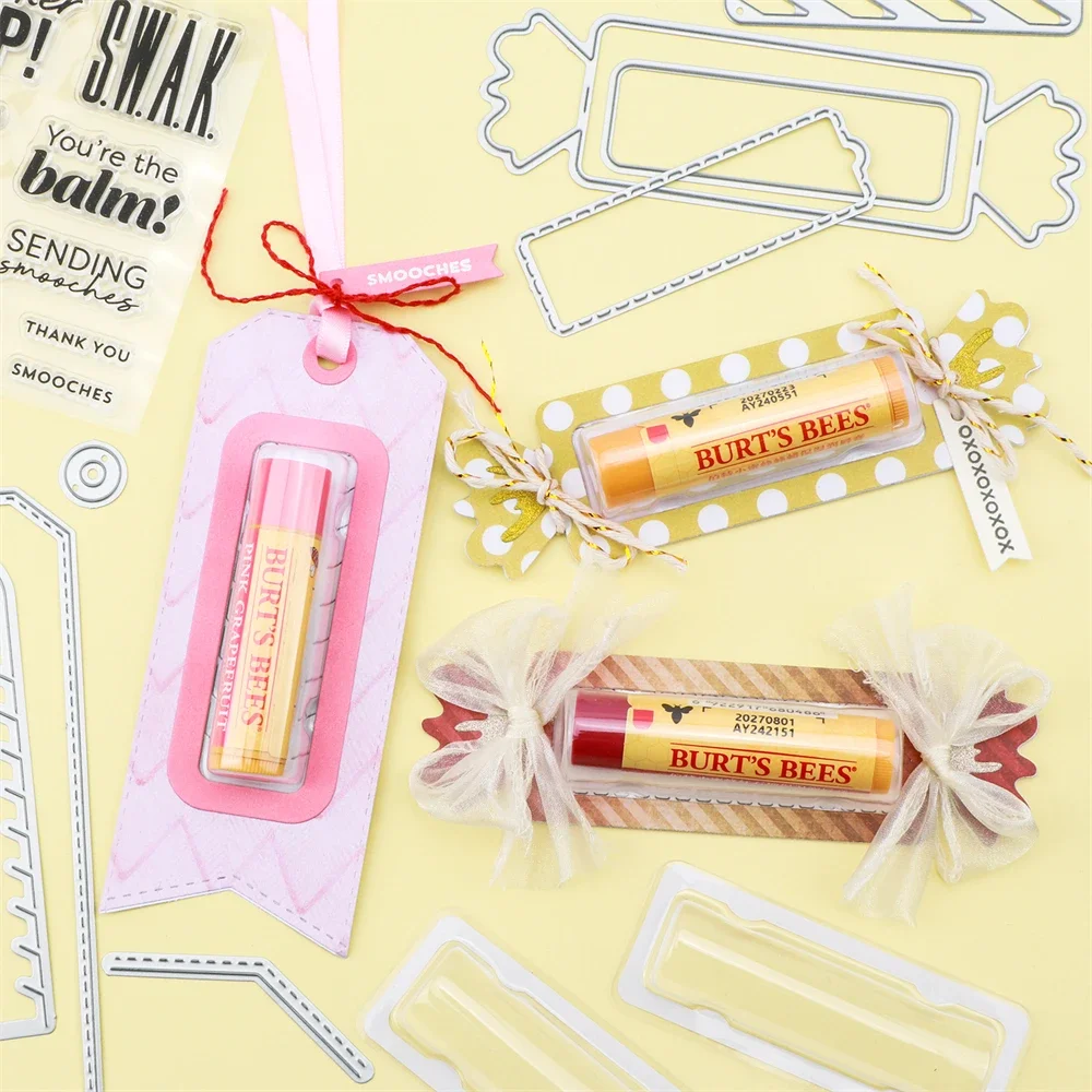 플라스틱 투명 직사각형 돔, 커팅  호환, 자가 접착 립밤 파우치, DIY 공예 선물 카드용 돈 지갑