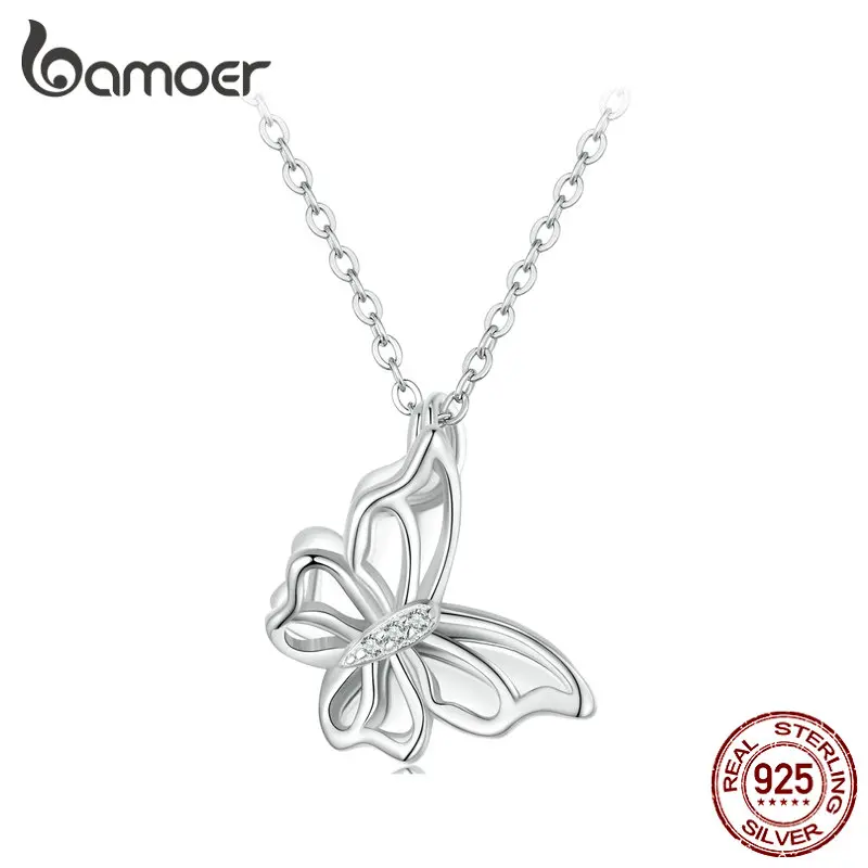 Bamoer 925 Sterling Silver Double Butterfly Pendant Necklace for Women