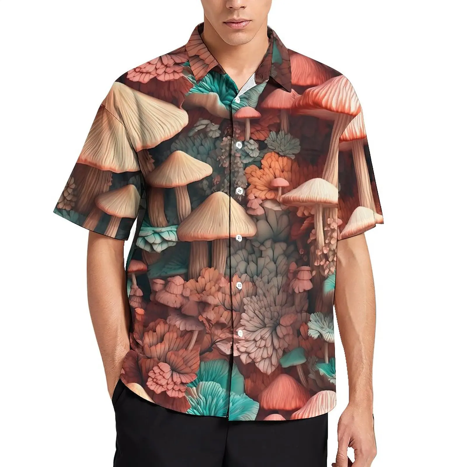 Vintage Beach Shirt Mushroom Harajuku Print Hawaiian Casual Shirts Trending Blouses Short Sleeve Social Pattern Top Big Size