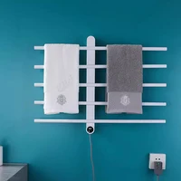 ที่อุ่นผ้าขนหนูสแตนเลสราวแขวนผ้าขนหนูทำความร้อนไฟฟ้าสีดำสำหรับห้องน้ำที่มีตัวควบคุมชั้นวางผ้าขนหนูไฟฟ้า 3