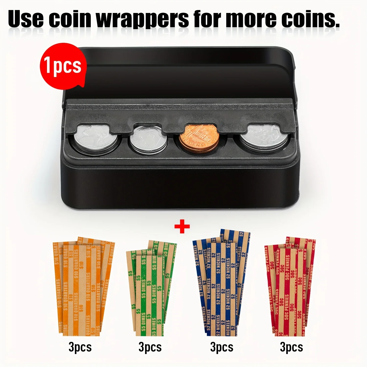 Car Change Organizer 12 Coin Wrappers 1 Coin Holder Money Dispenser Car & Trucks Accessories Black Plastic BOX