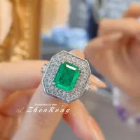 Elegant Emerald Rings For Women Adjustable Luxury Silver Color Inlaid Square Green Zircon Ring Fashion Vintage Aesthetic Jewelry