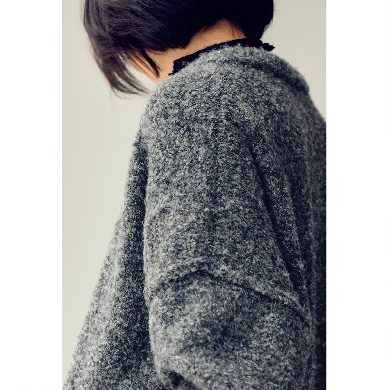 MICOCO W5061C Soft waxy loose round neckline sweater cardigan coat women comfortable all matching temperament simple 5