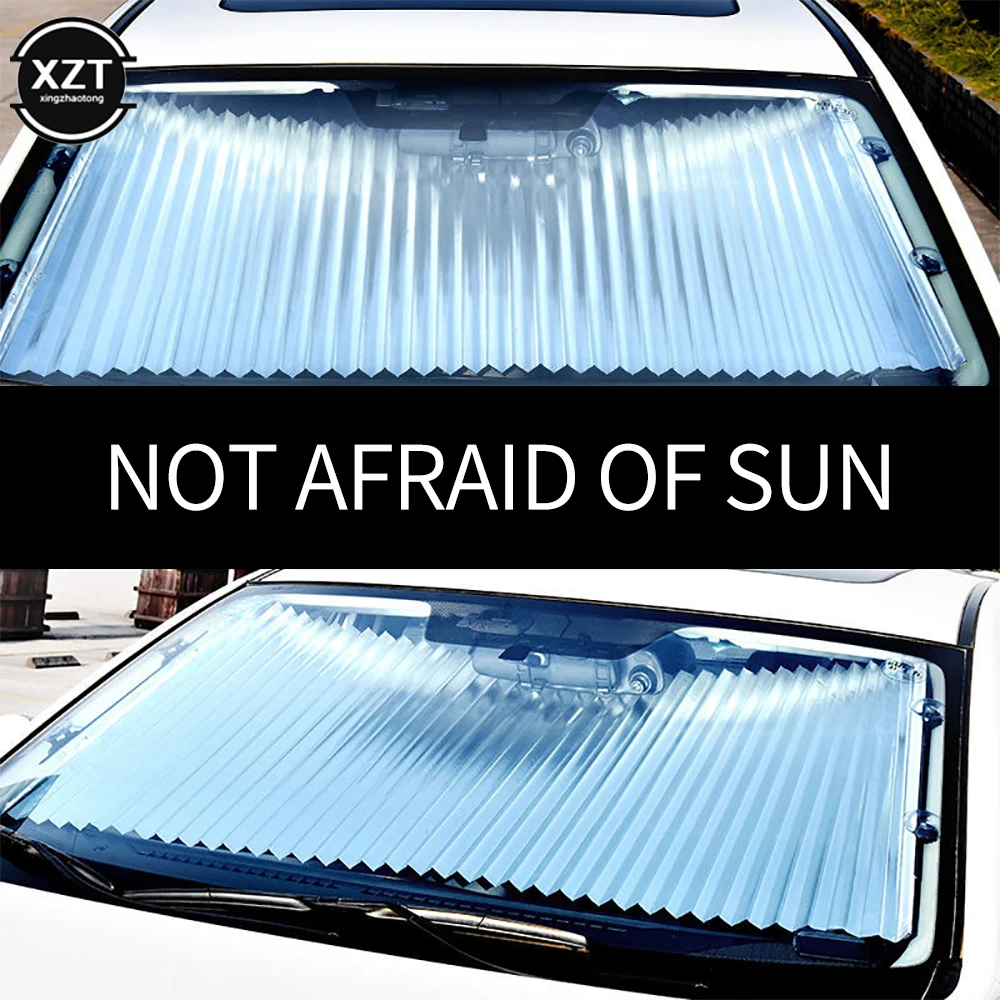 Car Windshield Sunshade Curtain Retractable Folding Car Sunshade Cover Reflective Aluminum Film Curtains Anti-UV Sun Shade