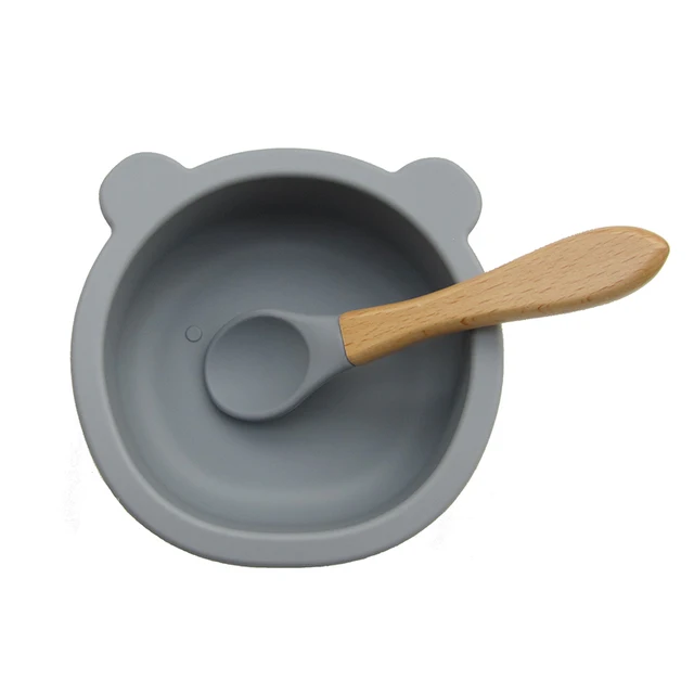 New Colors Feeding Set Food Grade Silicone Bibs Baby Plate Non-silp Suction Bowl Kids Tableware Waterproof Bib BPA Free Spoon Deep grey