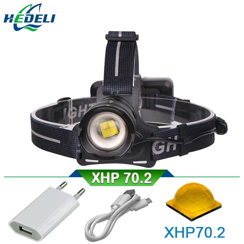 

High Brightness XHP70.2 Led Head Flashlight with USB Charging 18650 Rechargeable Powerful Headlamp Telescopic Zoom Spotlight