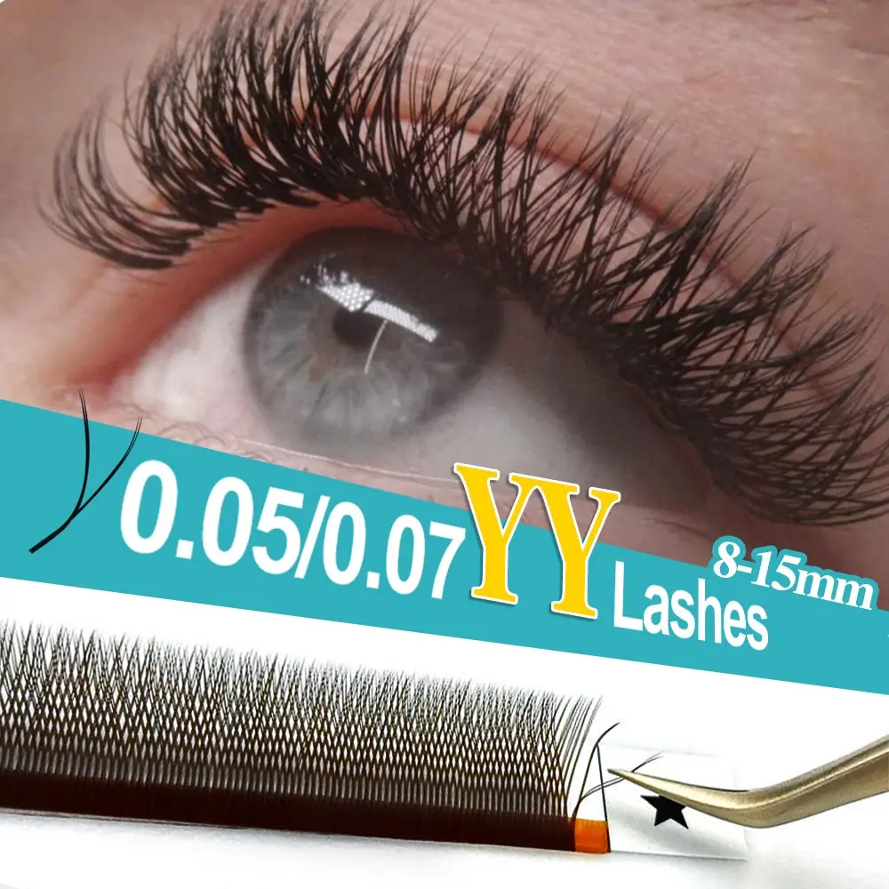 

YY Shape Lashes 0.05/0.07 Faux Mink C/D 8-15mm Two Tip Lashes Natural Soft Brazilian Eyelash Premade Volume Fan Lashes Extension