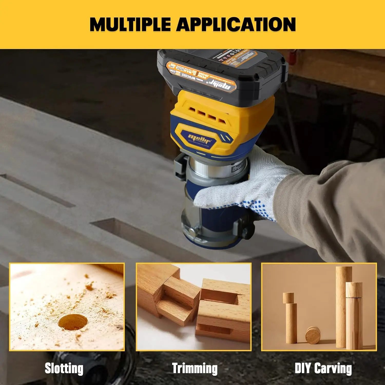 Cordless Compact Router Compatible with Dewalt 18V 20V Battery Brushless Palm Router Wood Trimmer Tool (Tool Only)