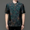 Tang Costume Shirts For Men Stand Collar Short Sleeved Print Loose Summer Satin Quality Smooth Comfortable Vintage Chemise Homme 1