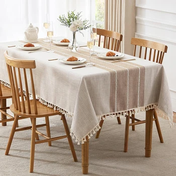 Battilo Linen Cotton Tablecloth Round Rectangular Table Cloth Waterproof Table Cover for Dining Coffee Table Kitchen Decoration 1