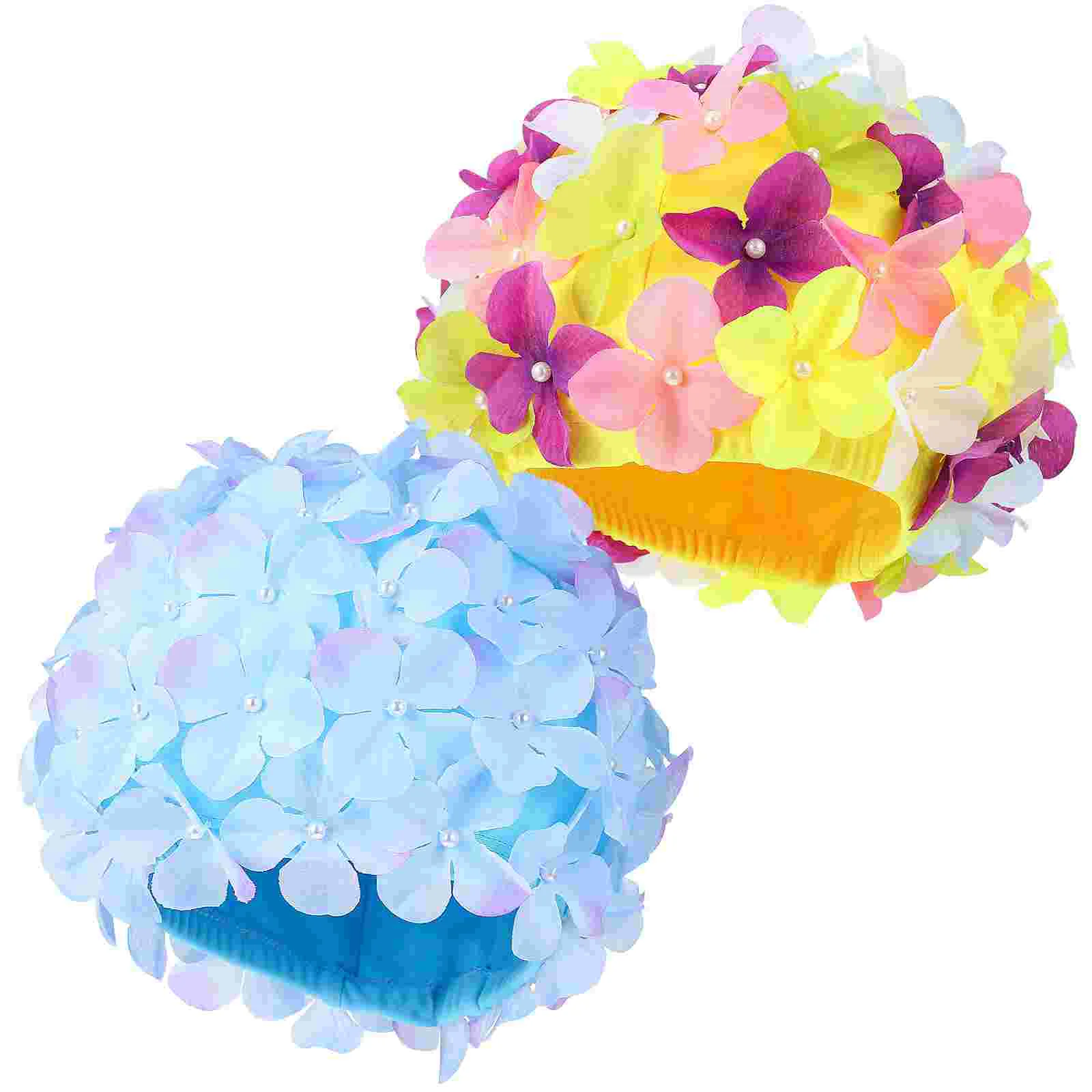 

2 Pcs Women Swimming Caps Floral Swim Caps Elastic Swim Caps with Flowers Petal Bathing Hats