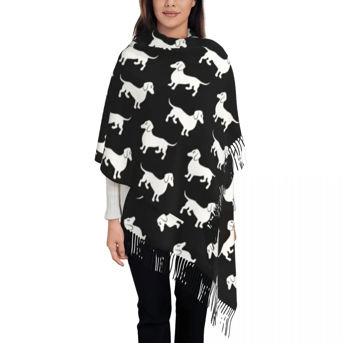 

Lady Large Wiener Dachshunds Badger Scarves Women Winter Fall Thick Warm Tassel Shawl Wrap Puppy Sausage Dog Scarf