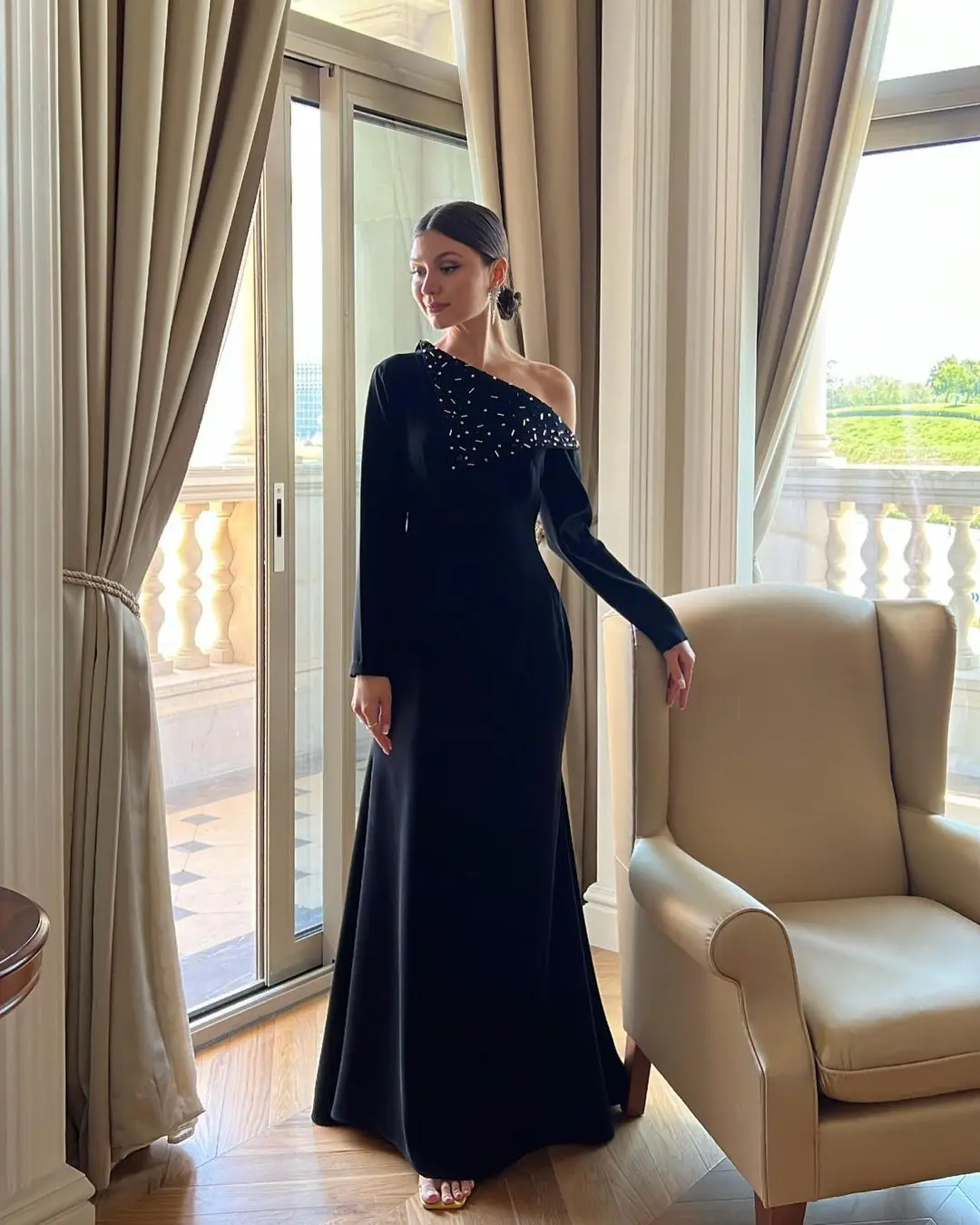 

Modern Beads Prom Dresses long Sleeves Off-Shoulder Party Gowns Customizable Evening Dresses فساتين مناسبة رسمية vestidos