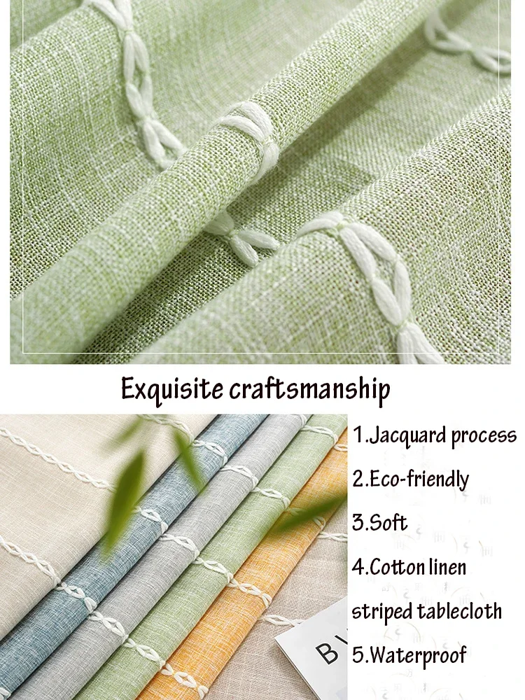 

Cotton Linen Tablecloths with Tassels Waterproof Oilproof Tea Striped Table Cloth Thick Rectangular Wedding Dining Table Cover