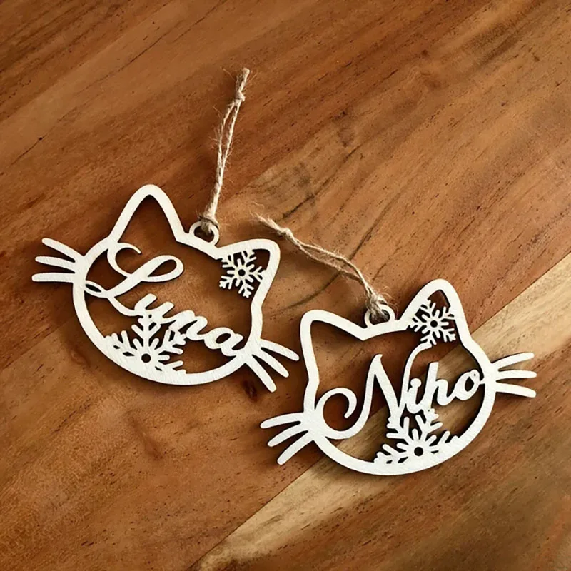 Christmas Decorations Wooden Animal Plaques Decor Vintage Christmas Personalized Wooden Paw Ornament Dog Cat Angel Wings Name Hanging Pendants New Year Kids Gift