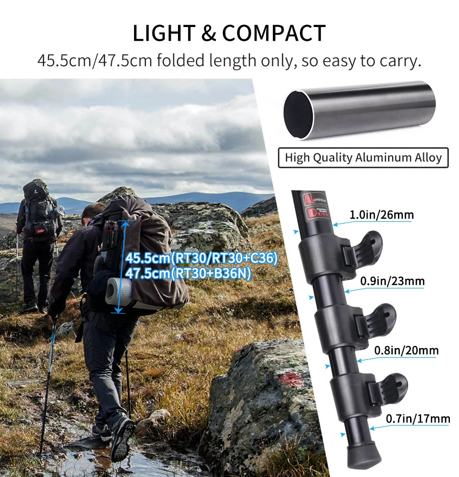 RT30 Tripod  Fast Flip Buckle Height 197cm/77.6in Monopod Aluminium Alloy Profes