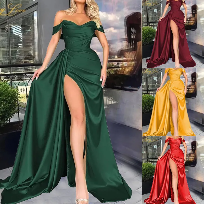 

2023 Hot Cross border Banquet High Split Sexy Host One Shoulder Slim Party Evening Dress