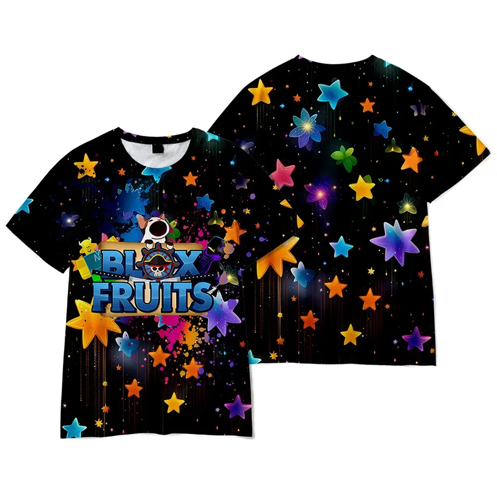 

ROBLOX Game Anime Cartoon Blox Fruits Cool High-end Short-sleeved Student Casual Fashion T-shirt Cute Children's Wear Print