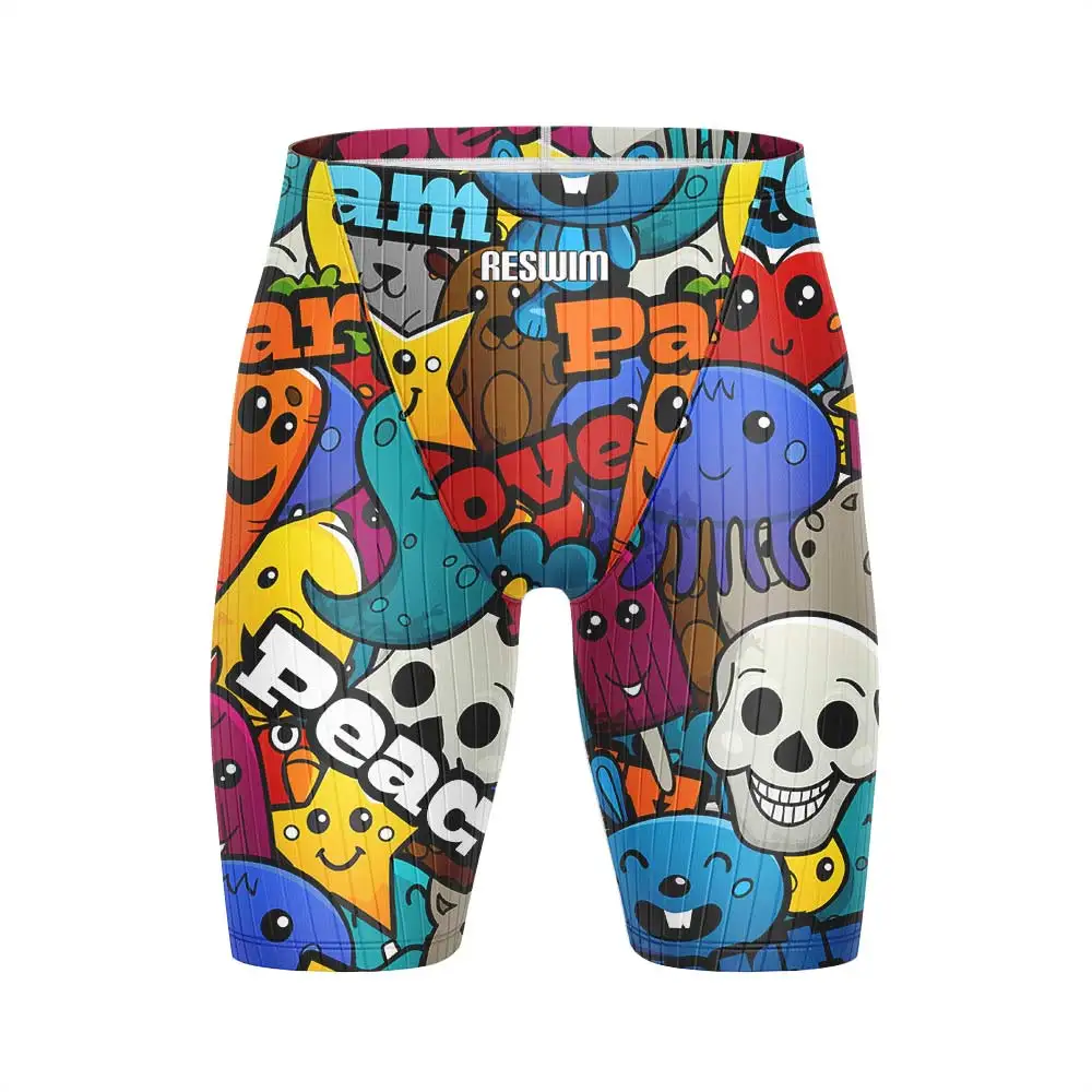 New Summer Men's Jammers Swimsuit Surf Trunks Beach Tights Shorts Quick Dry Lycra Surf Swimming Pantalones Gym Jammer Swimwear