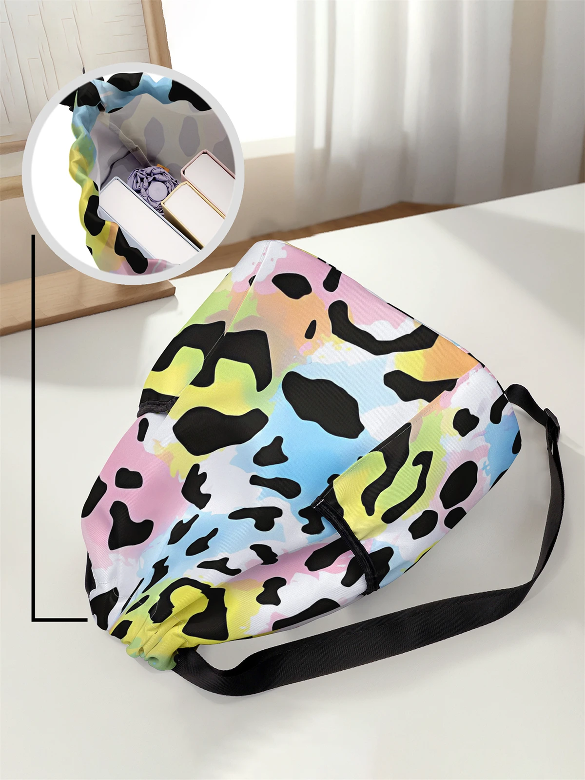 Leopard Pattern Drawstring Backpack - Large Capacity Durable Fitness Bag, Adjustable Shoulder Straps, Sports Beach Backpack