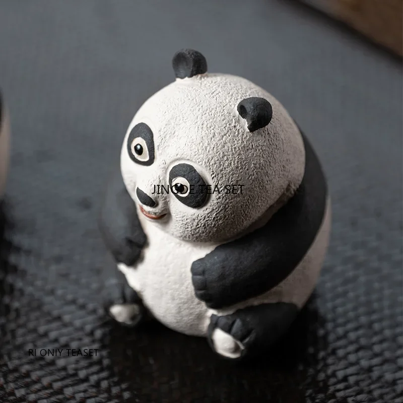 6.9X8.5X7.2CM Yixing Purple Clay Tea Pet Handmade Carving Cute Panda Statue Craft Tea Set Decoration