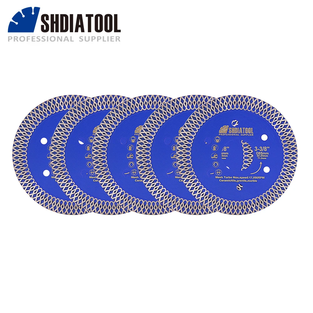 

SHDIATOOL 5pcs 85MM Super Thin Diamond Tile Cutter Saw blade X Mesh Turbo Cutting Disc for Marble Ceramic Porcelain bore 22.23mm