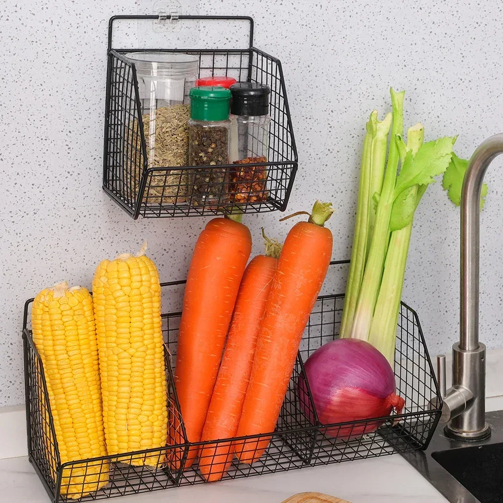 Cozinha montado parede rack de armazenamento legumes frutas titular cebola condimentos tempero camada prateleira armazenamento 5