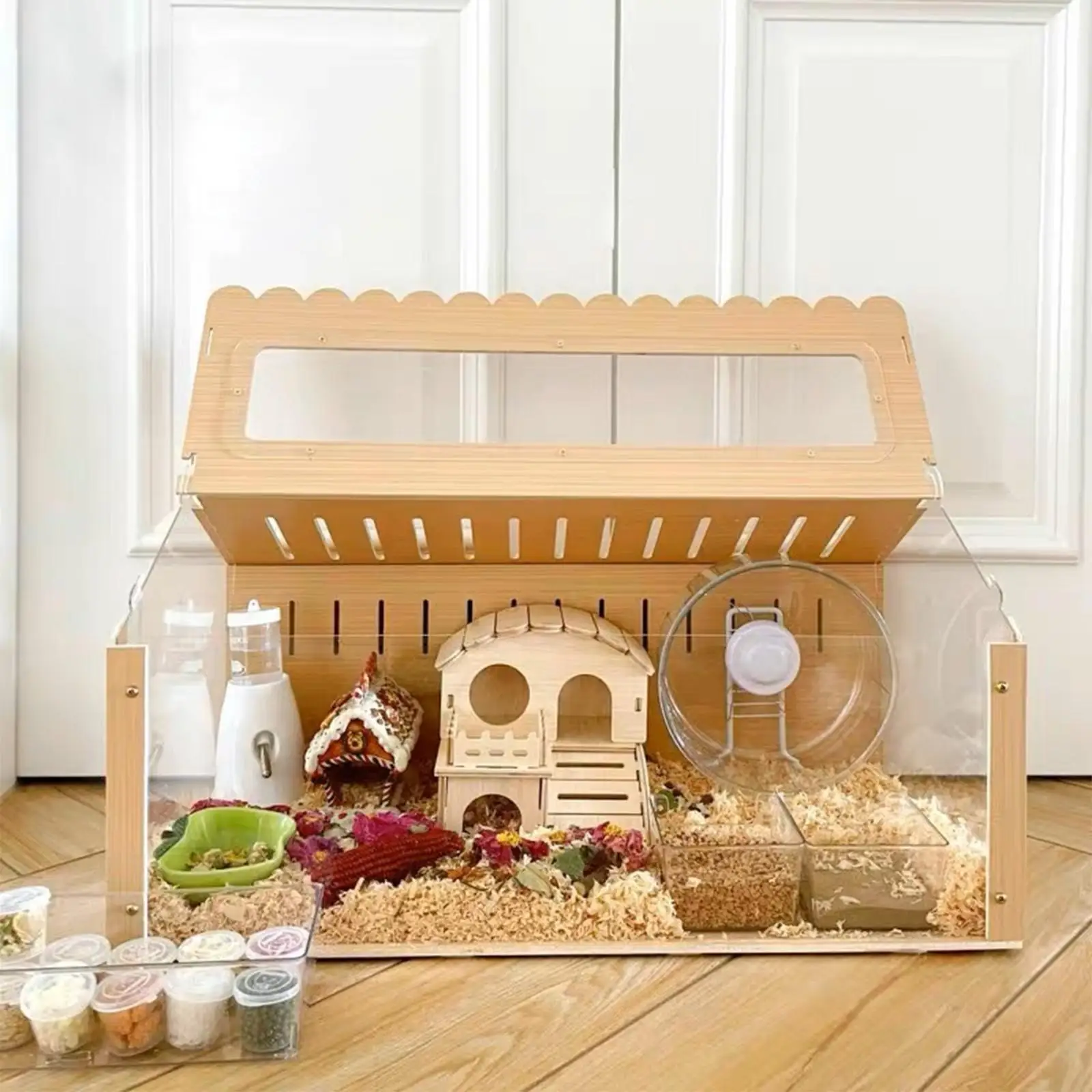 Hamster Hideout, Wooden Exercise Toy Tunnel, Assemble Shed with Fan, Mice, Rat Hamster Hideout, Wooden Exercise Toy Tunnel, Assemble Shed with Fan, Mice, Rat