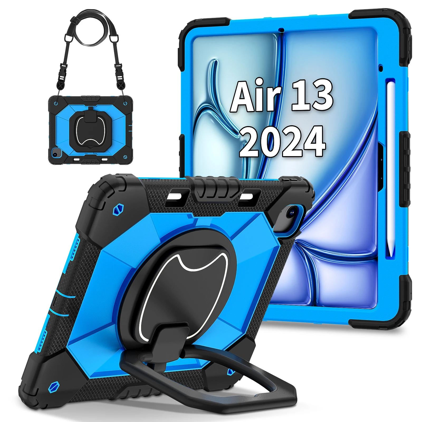Durable Shockproof Tablet Case with Built-in Kickstand & Shoulder Straps