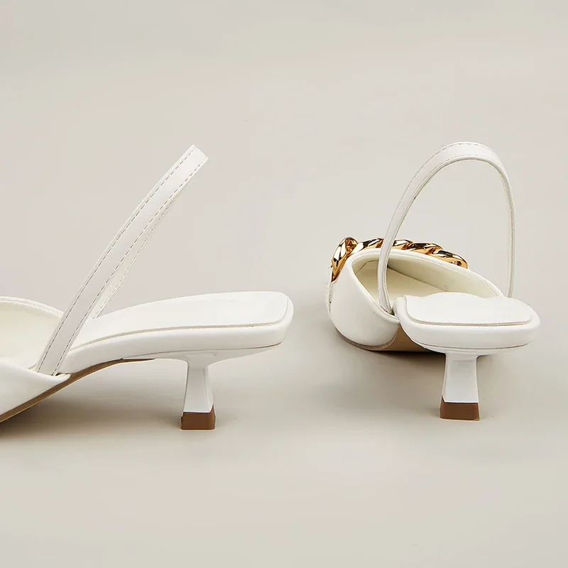 Women High Heels Shoes 3cm High Heels Chain Slingback Mules Low Heel Luxury Slides Wedding Shoes