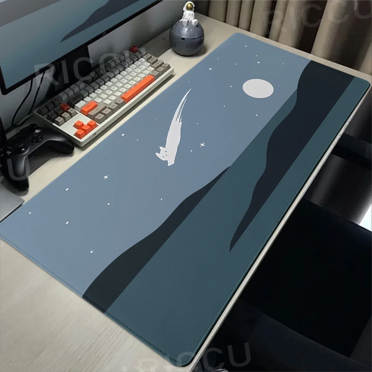 Cute Japan Cat Moon MousePad Gamer Computer Keyboard Large Desk Mats Home Office Laptop Non-Slip Mousepads Gaming Accessories
