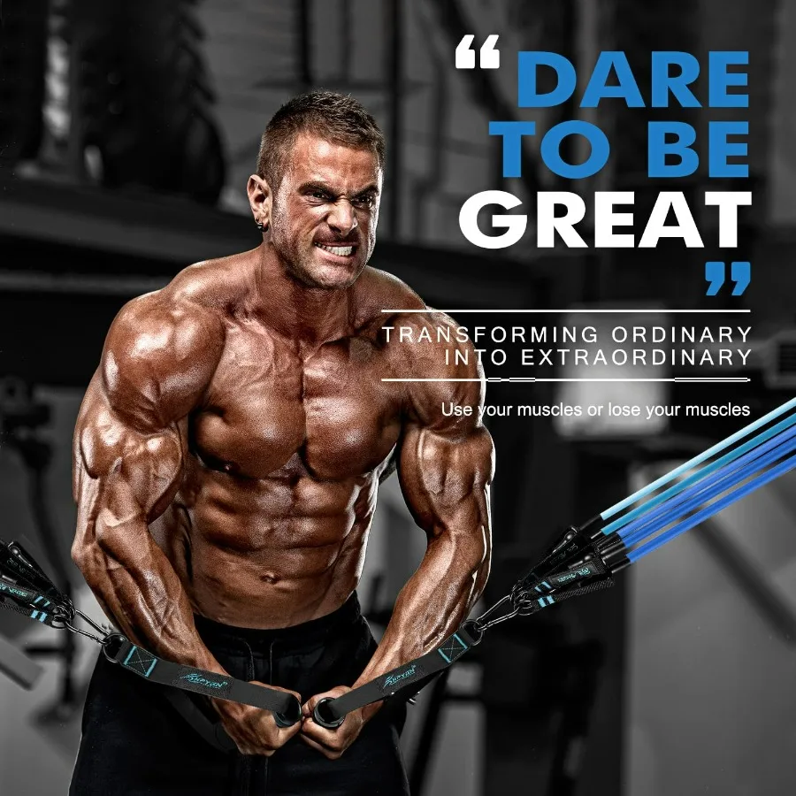 Resistance Bands, Exercise Bands with Handles, Fitness Bands, Workout Bands with Door Anchor and Ankle Straps, for Heavy Resista