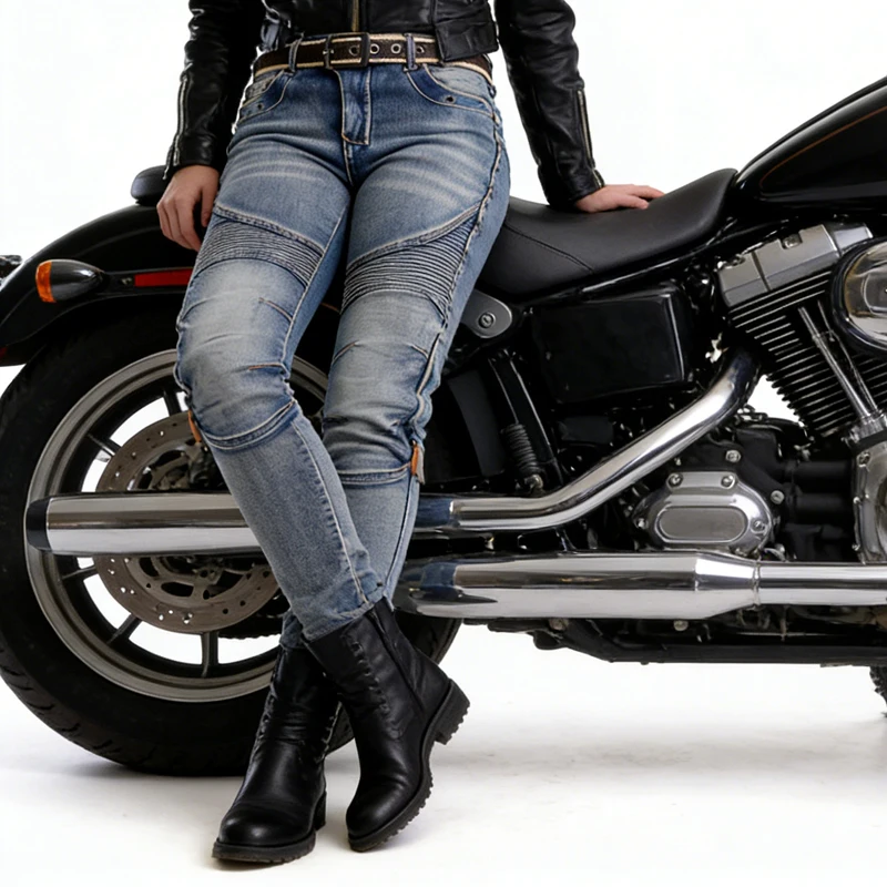 여성용 케블라 오토바이 청바지 방풍 내마모성 보호 바지 블루 오프로드 라이딩 바지 03