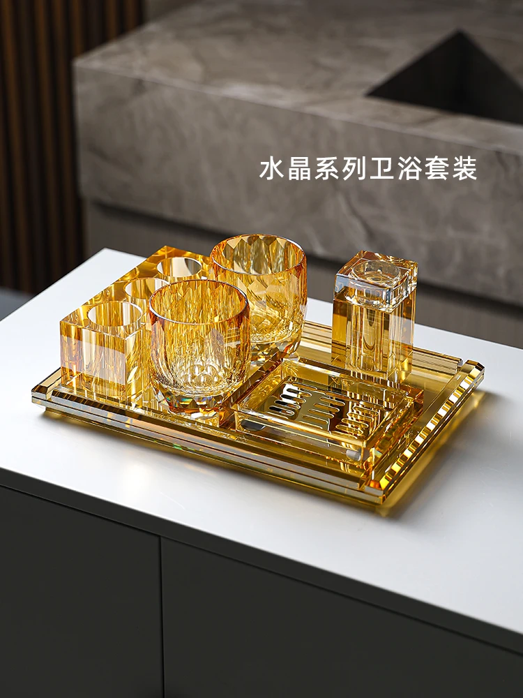 High-end crystal toothbrush rack toilet hotel tray dental set bathroom desktop storage light luxury wash set