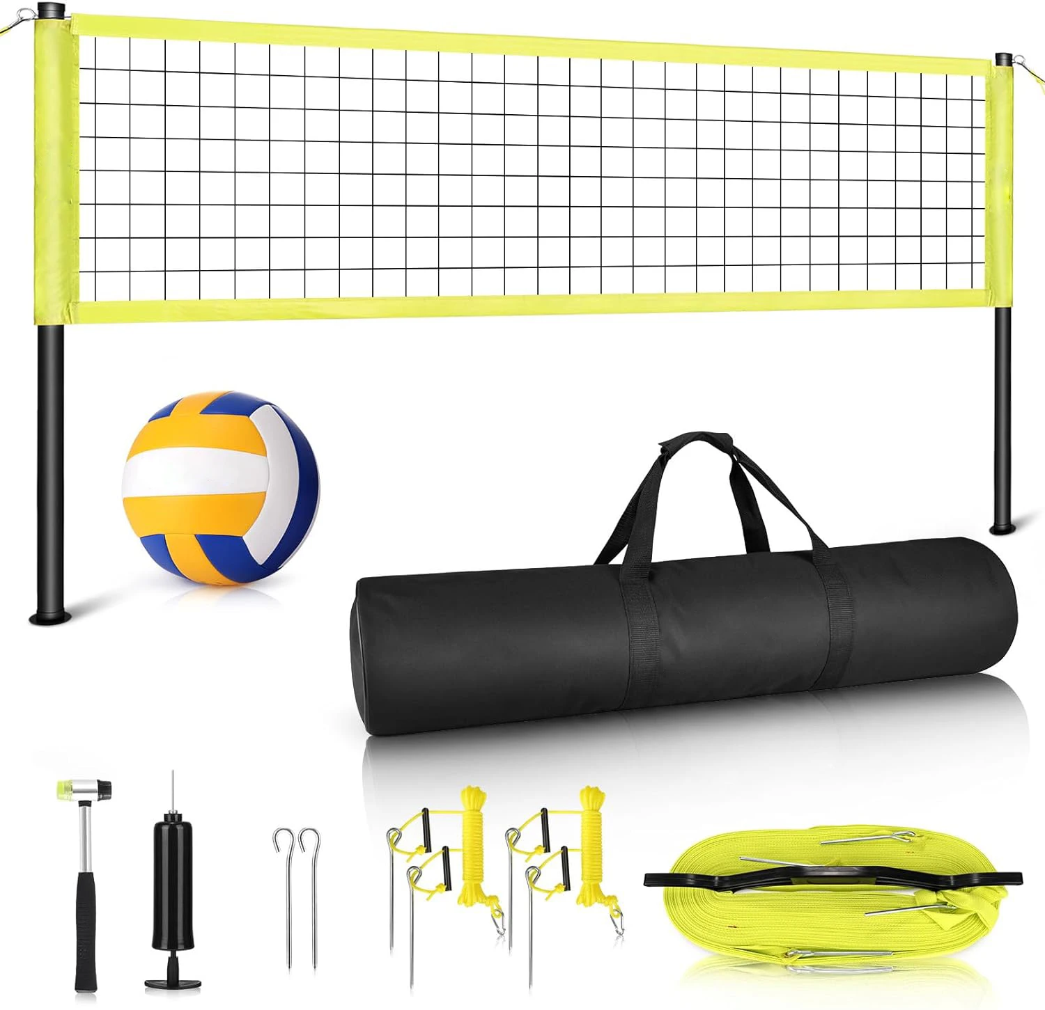 Portable Professional Outdoor Volleyball Net Set with Adjustable Height Steel Poles and Anti-Sag System Training Equipment
