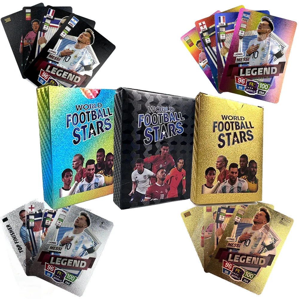 55/27Pcs Football Fifa All-Star Card Box Ronaldo Messi Mbappe Colorful Gold Silver Black Football Star Collection Toy Card Gift