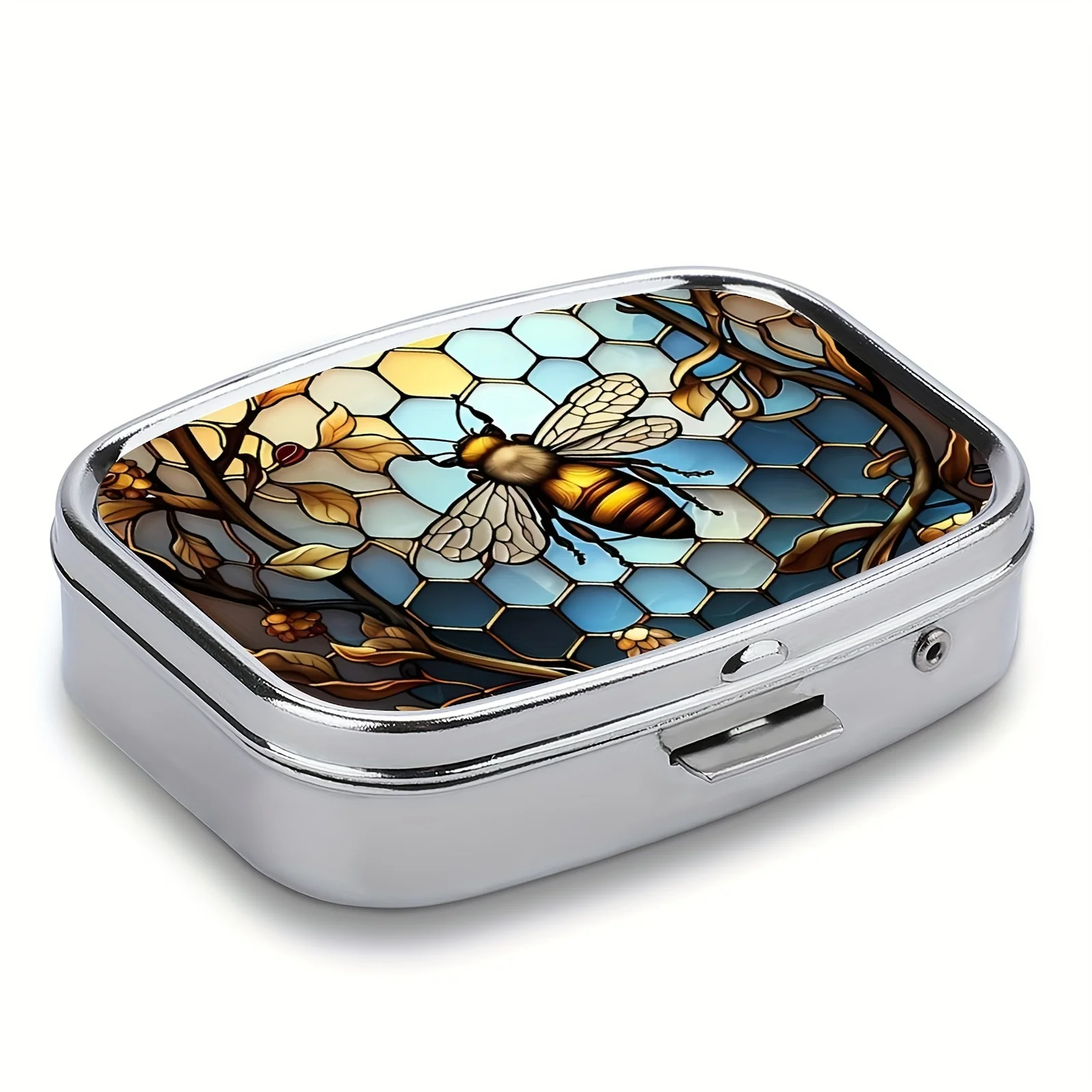 Compact Decorative Metal Pill Organizer - Portable 2-Compartment Case