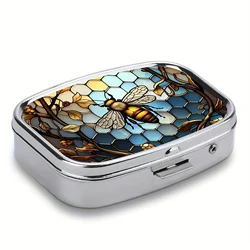 Compact Decorative Metal Pill Organizer - Portable 2 - Compartment Case (1Pc box)