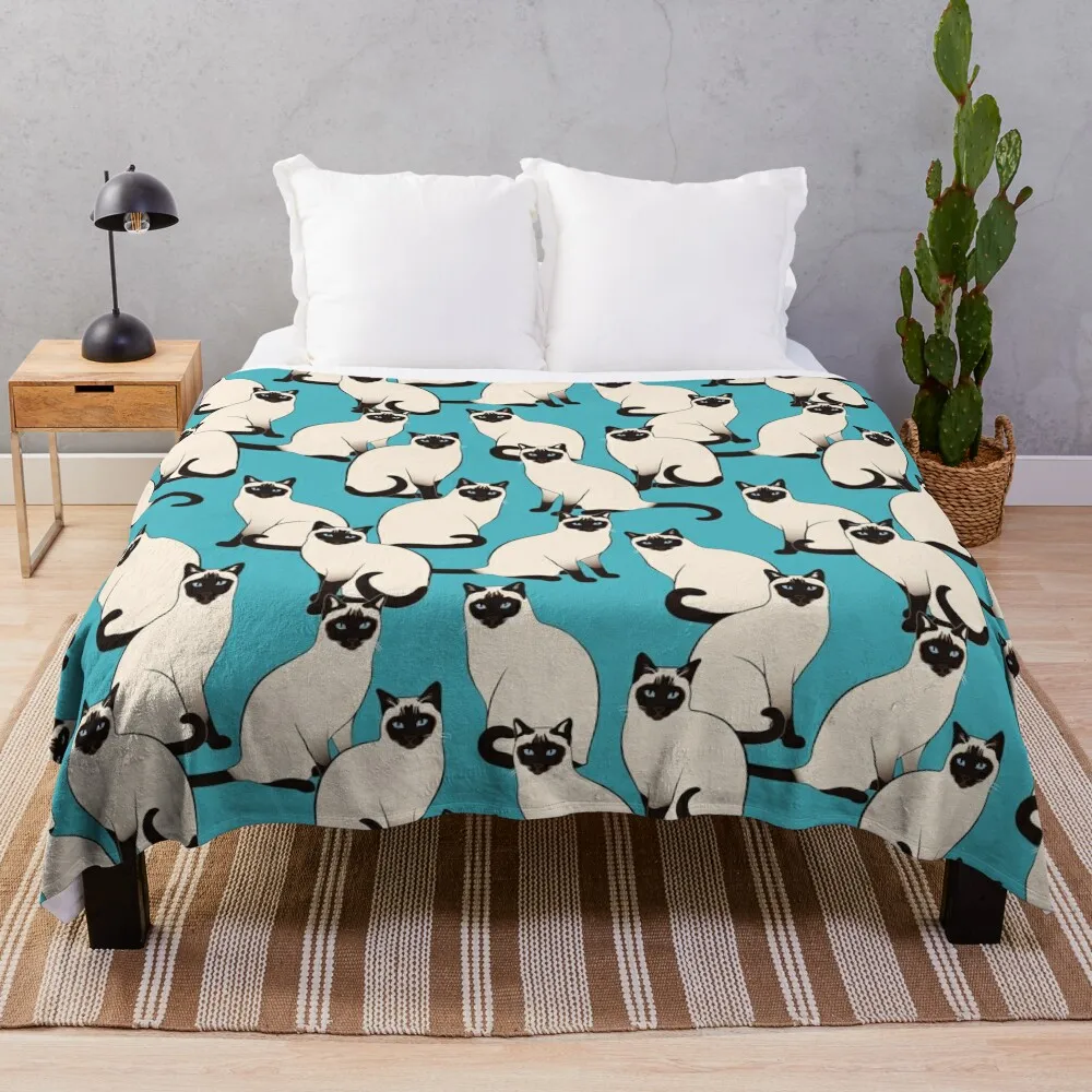 

Siamese Cats dense on turquoise Throw Blanket blankets ands Thins Summer Beddings Fashion Sofas Luxury Blankets