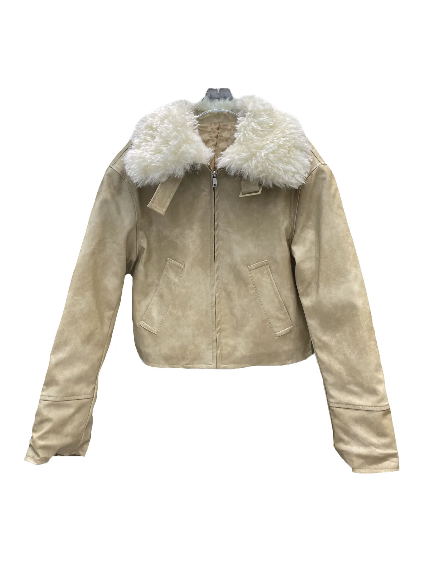 

Leather jacket lapel short Slim version splicing fur collar design warm and comfortable 2023 winter new 1220