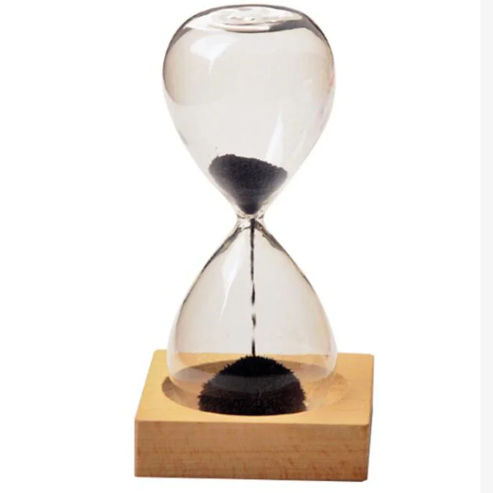 Home Hourglass Decoration Iron Powder Sand Iron Flowering Glass Magnetic Hourglass 13.5 * 5.5cm Wood Wooden Seat Gift Presents
