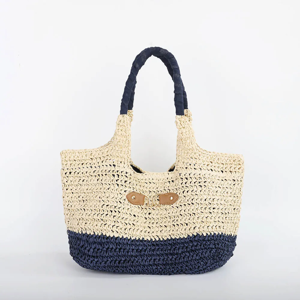 

Casual Panelled Large Capacity Straw Tote Bag Paper Woven Women Shoulder Bags Handmade Summer Beach Handbags Bali Shopper Purses