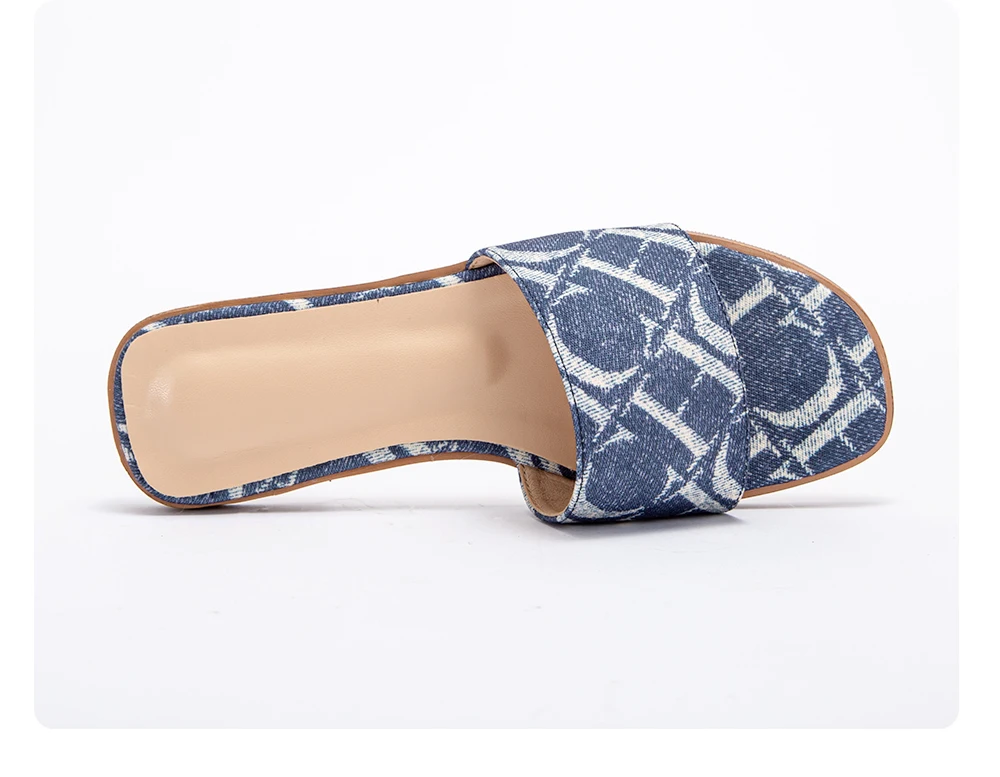 Classic Simple Design Chic Beige Pattern Flat Slides Women Summer Slip On Sandals Anti slip Sole OUT1085