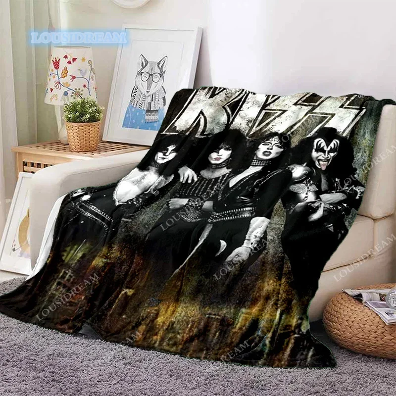 

Rock band kiss Throw Blanket Soft Flannel Thin Blankets for Bed Sofa Cover Bedspread Home Deco picnic blanket noon break a1