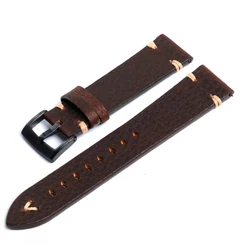 Vintage Italian Distressed Genuine Leather Watch Band for 22mm (Dark brown - Black)