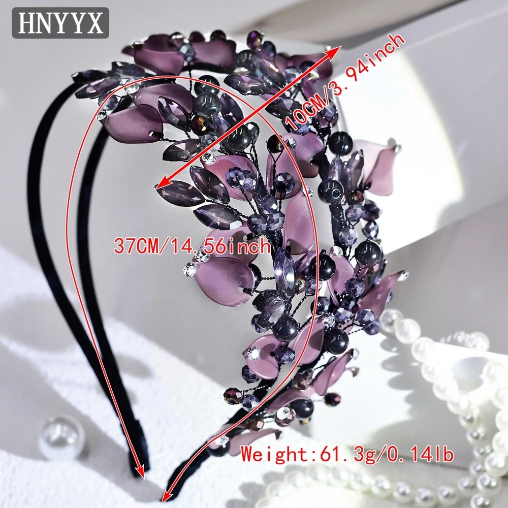 HNYYX Fascia per capelli con strass viola Accessori per capelli con perline di cristallo Parrucchino vintage di lusso Copricapo per feste Tiara per capelli da sposa A143  36