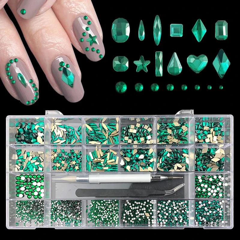 sewing material shop near me 21 Grid Box Flatback Nail Rhinestone Set Diamond Crystal Glass Rhinestones Kit Luxury Shiny Nail Art With 1 Pen For Decorations Genuine Leather