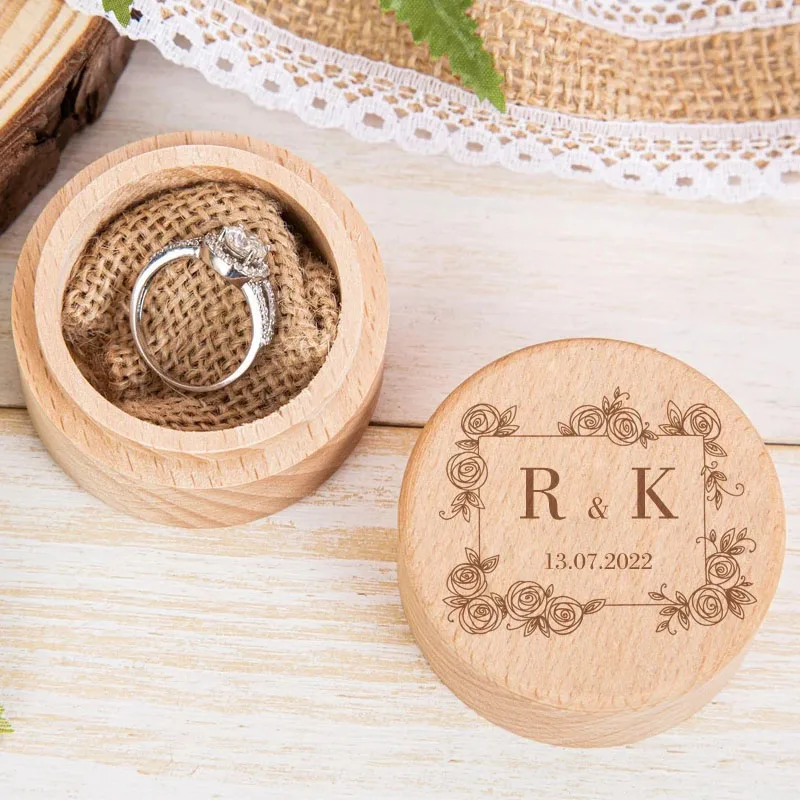 

Personalized Wedding Wooden Ring Box Customized Name Date Proposal Wedding Valentine Engagement Jewelry Box HolderRing Box